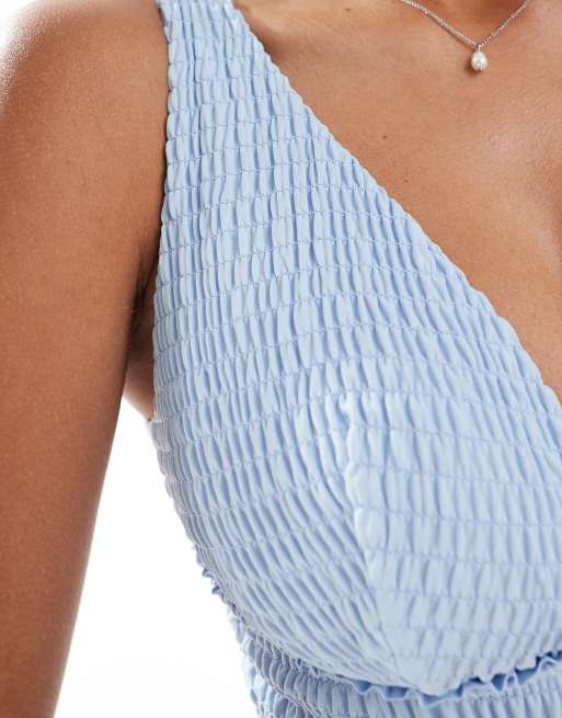 ASOS DESIGN Fuller Bust Sabrina exclusive shirred swimsuit in blue