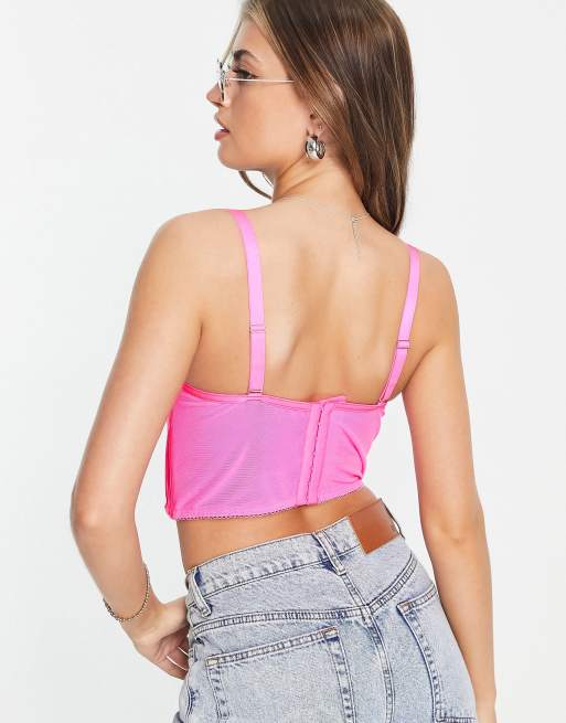 ASOS DESIGN Fuller Bust satin padded underwire corset with detachable straps in neon pink, 4 of 4