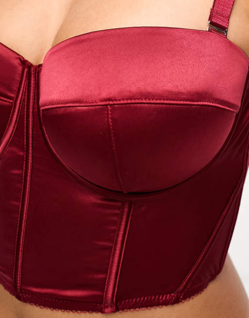 ASOS DESIGN Fuller Bust satin padded underwire corset with detachable  straps in red