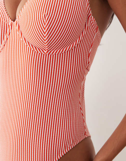 ASOS DESIGN Fuller Bust - Scarlet - Orange badedragt med bøjle og striber, 2 af 4