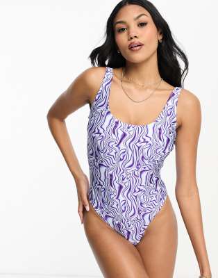 Asos Design Fuller Bust Scoop Neck Swimsuit In Purple
