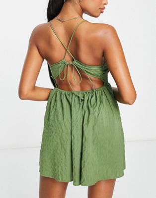 ASOS DESIGN Fuller bust seersucker cami beach mini dress in khaki