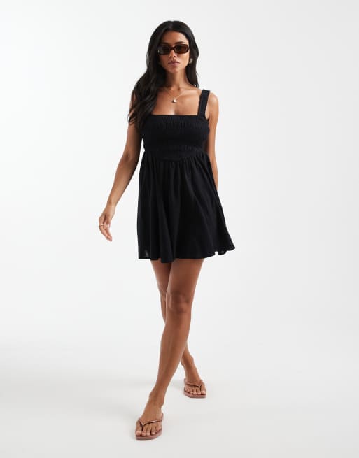 ASOS DESIGN Fuller Bust - Selina Beach - Sort minikjole med smocksyninger, 4 af 4