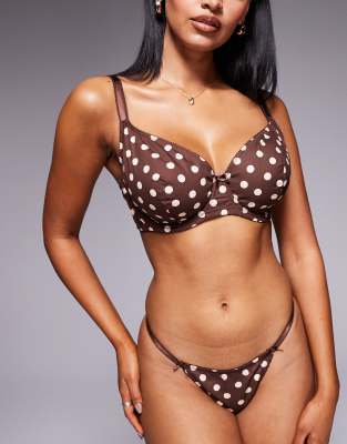 Asos Design Fuller Bust Shay Polka Dot Underwire Balcony Bra In Brown