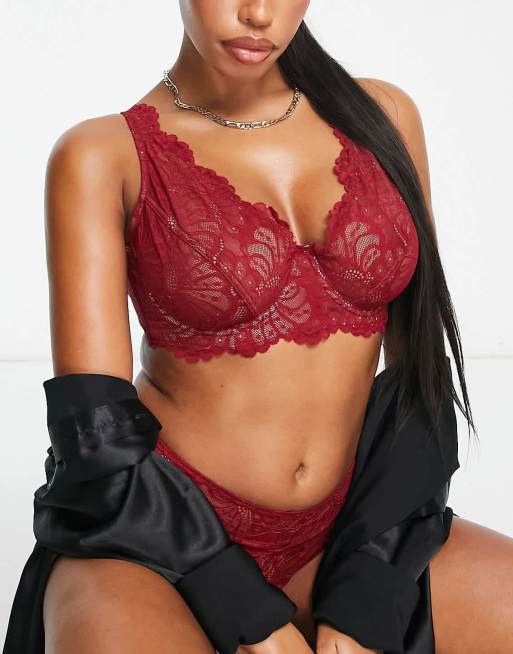 ASOS DESIGN Fuller Bust – Sienna – Bordowy koronkowy biustonosz z fiszbinami i wydłużonymi miseczkami