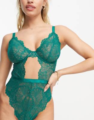 ASOS DESIGN Fuller Bust Sienna lace underwired body in forest green