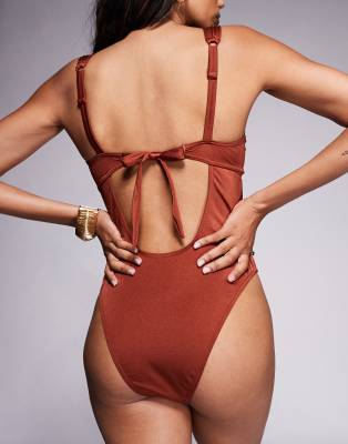 Asos Design Fuller Bust Simone Shine Balconette Padded Underwire Swimsuit