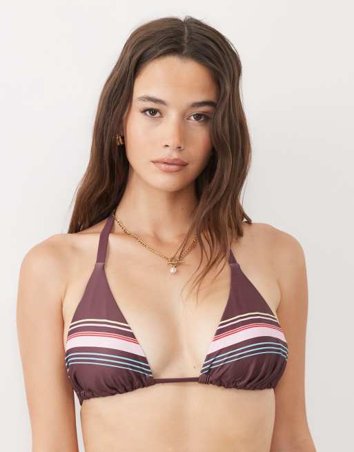 ASOS DESIGN Fuller Bust Skylar high apex triangle bikini top in placement stripe, 3 of 4
