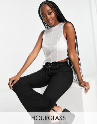 asos design fuller bust sleeveless mesh top with seam detail in white - white