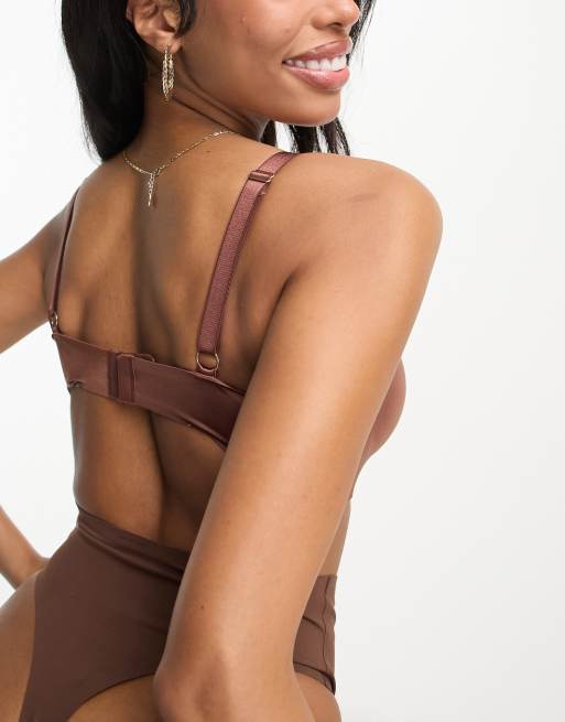 ASOS DESIGN Fuller Bust smoothing padded non wire bra in brown, 2 of 4