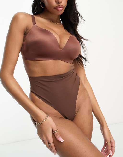 ASOS DESIGN Fuller Bust smoothing padded non wire bra in brown, 3 of 4