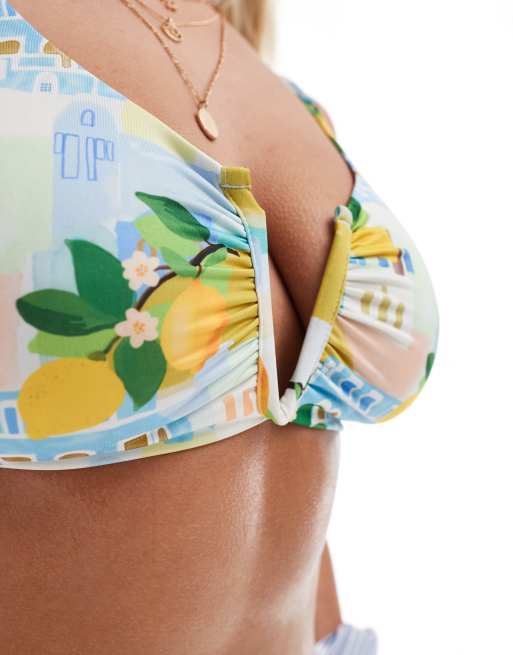 ASOS DESIGN Fuller Bust Sorrento v-wire crop bikini top in multi, 4 of 4