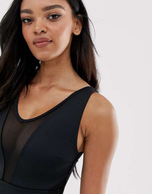 ASOS DESIGN Fuller Bust - Sort badedragt med mesh-indsats - DD-G - Kun hos ASOS , 3 af 4