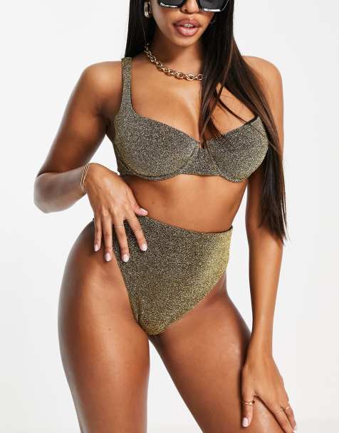 ASOS DESIGN - Fuller Bust - Sort bikinitop med bøjle og guldglimmer DD-G - view 1