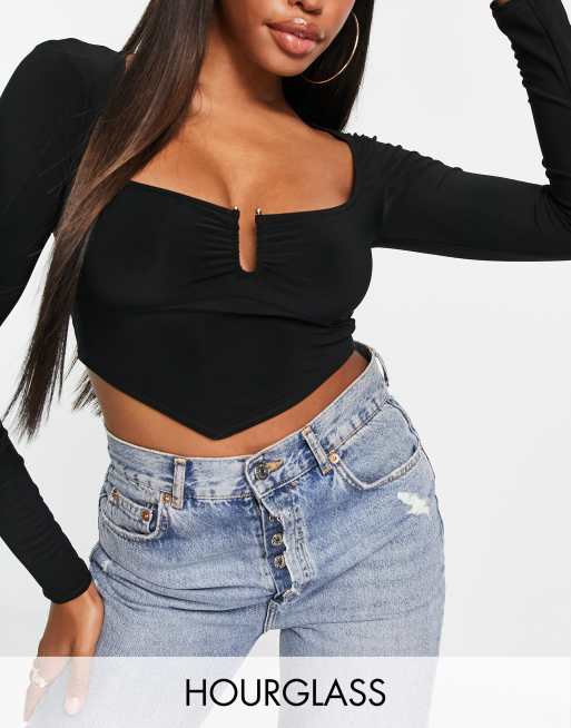 ASOS DESIGN Tall square neck exposed seam top in charcoal