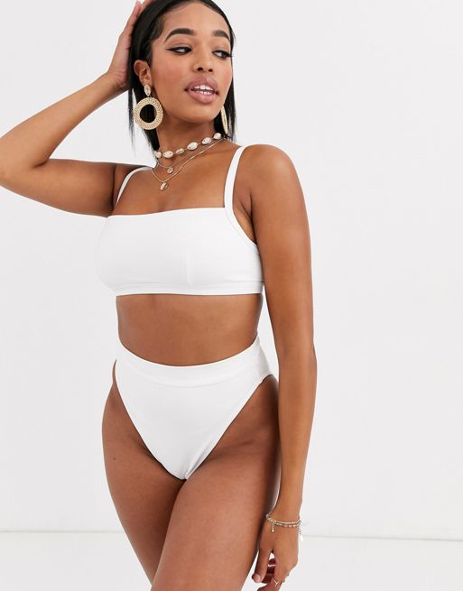 ASOS DESIGN FULLER BUST SWIM GLAM square neck crop bikini top in babygirl  graphic print - ShopStyle