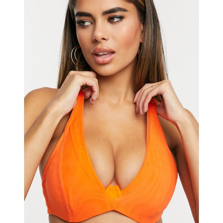 Orange Fuller Bust Marble Triangle Bikini Top