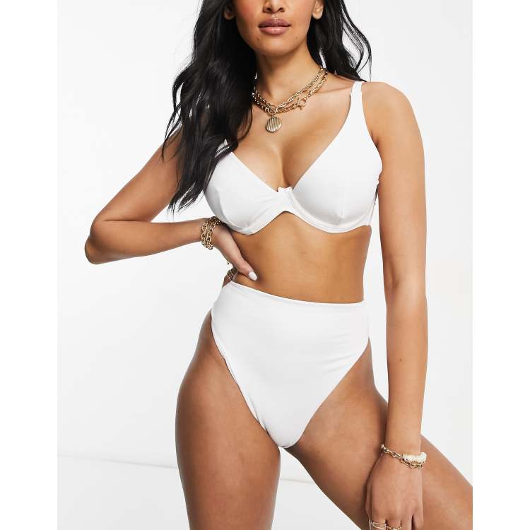 ASOS DESIGN fuller bust step front underwire bikini top in white dd-g