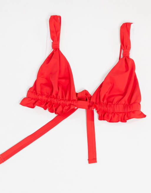 ASOS DESIGN frill triangle bikini in red, 4 of 4