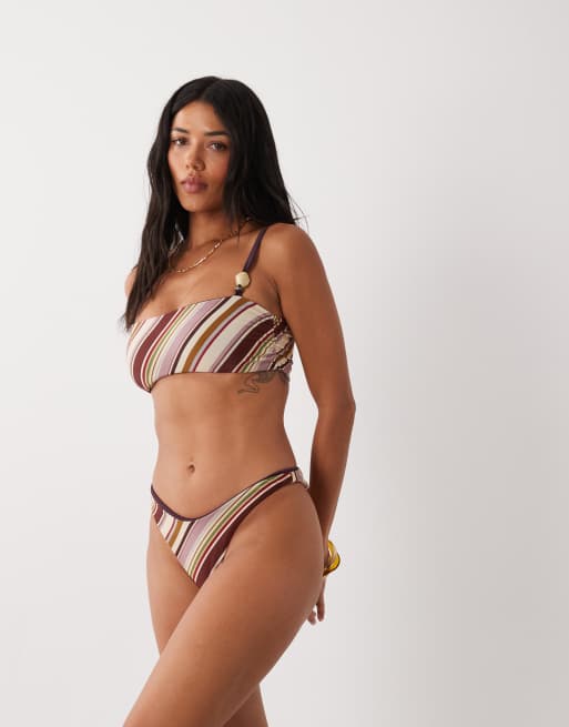ASOS DESIGN – Fuller Bust – Susie Sue – Gestreiftes, wendbares Cropped-Bikinioberteil in Pflaume mit Kunstharz-Perlen, 2 von 4