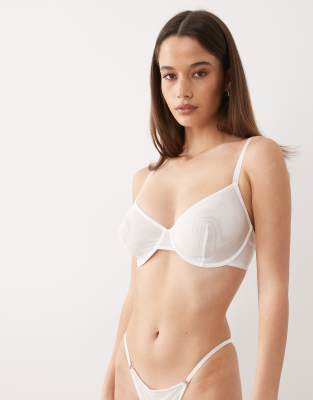 Asos Design Fuller Bust Yara Rib Underwire Bra With Mesh Binding In White