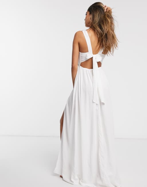 ASOS DESIGN Fuller bust flutter sleeve maxi beach dress in white