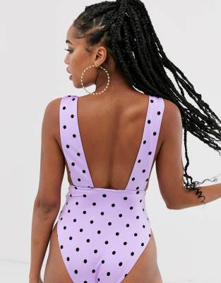 ASOS DESIGN Fuller Bust knot front tie shoulder swimsuit in lilac