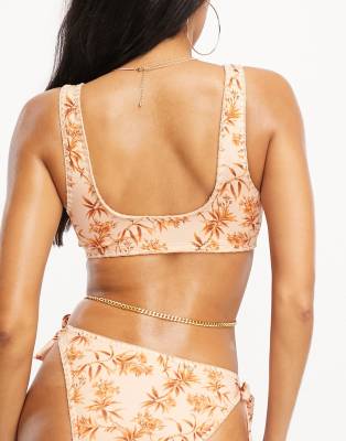 Asos Design Fuller Bust Tie Front Crop Bikini Top With Crochet Detail In Multi