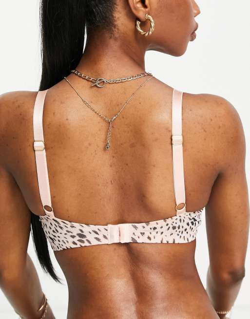 ASOS DESIGN Fuller Bust Tiggy smoothing scoop neck mesh bra in splodge print, 2 of 4