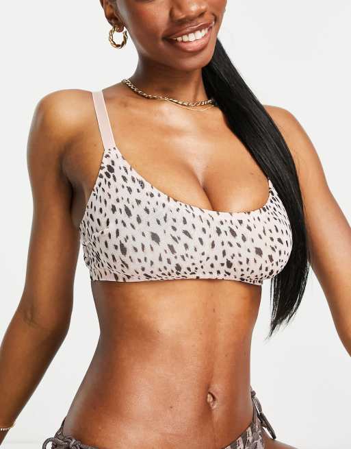 ASOS DESIGN Fuller Bust Tiggy smoothing scoop neck mesh bra in splodge print, 3 of 4