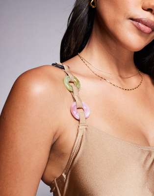 Asos Design Fuller Bust Tina Resin Hidden Underwire Bikini Top In Brown