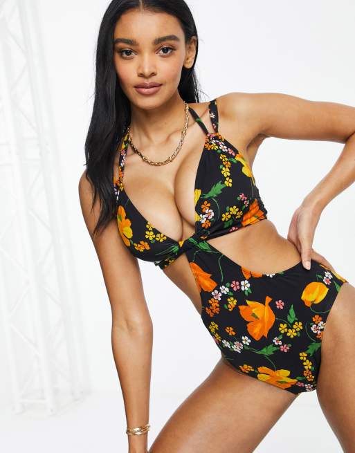 ASOS DESIGN FULLER BUST SWIM GLAM twist front cut out swimsuit in