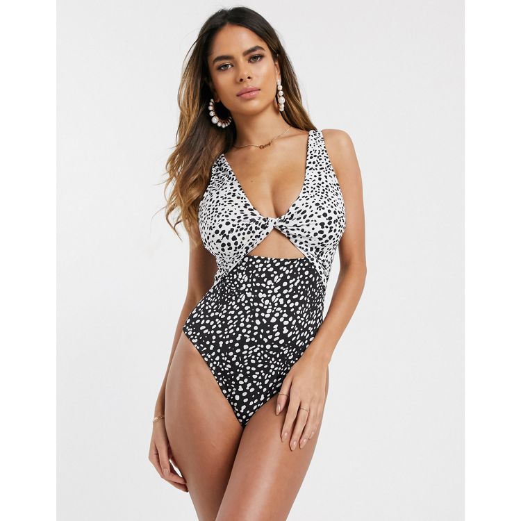 ASOS DESIGN fuller bust supportive twist front cut out swimsuit in black  dd-g