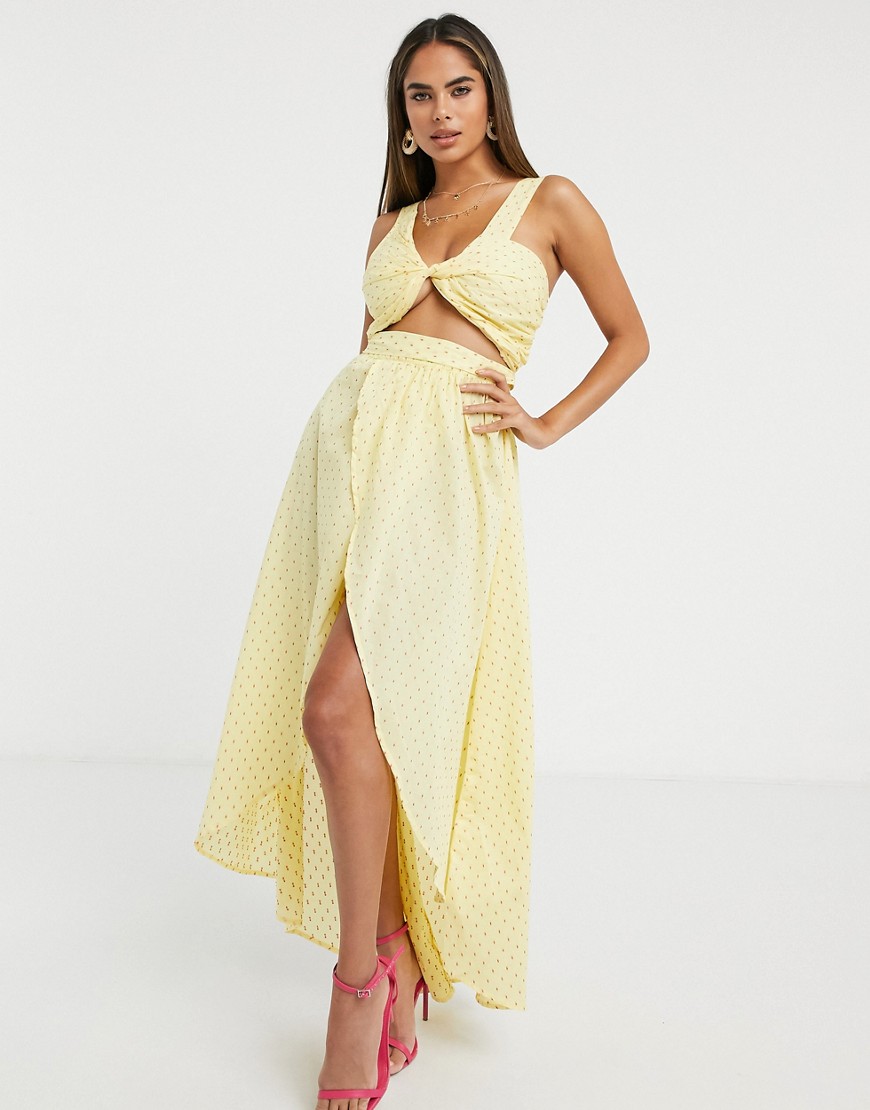 ASOS DESIGN fuller bust twist front maxi beach dress in yellow texture