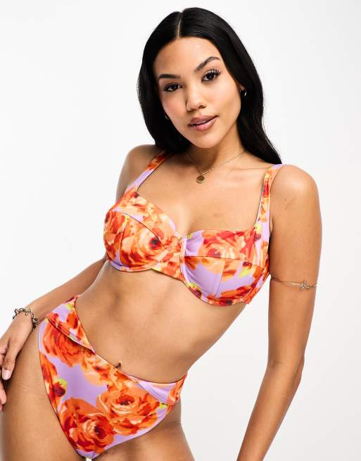 ASOS DESIGN Fuller Bust underwire bikini top in oversize floral print