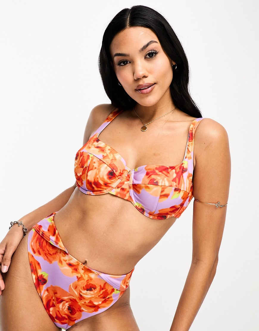 ASOS DESIGN Fuller Bust underwired bikini top in oversize floral print-Multi