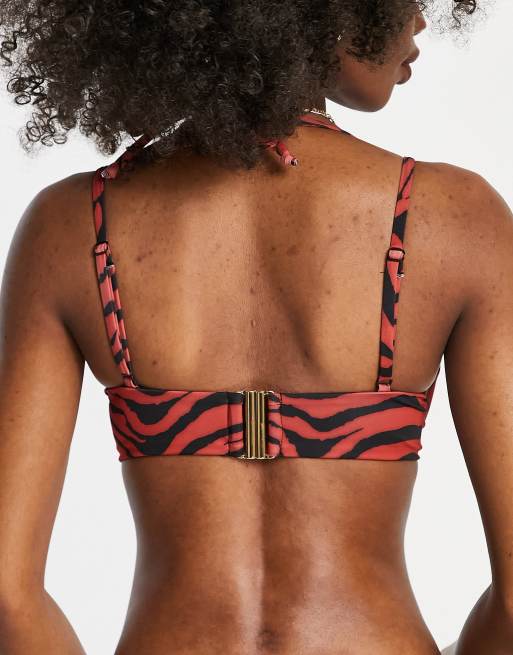 ASOS DESIGN fuller bust underwired bikini top in zebra print, 2 of 4