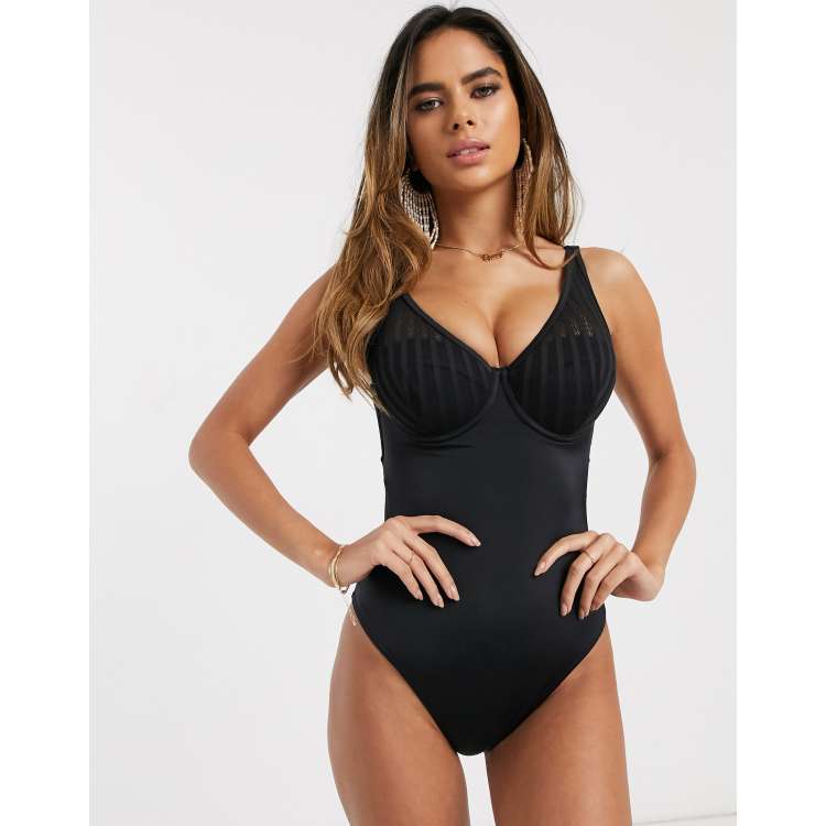 ASOS DESIGN Fuller Bust mix and match monowire halter bikini top in black