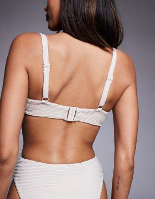Asos Design Fuller Bust Winter Crinkle Underwire Bikini Top With Hardware In Neutral