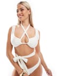 [ASOS DESIGN] ASOS DESIGN Fuller Bust wrap waist tie front crop bikini top in ivory-White 30DD-E IVORY