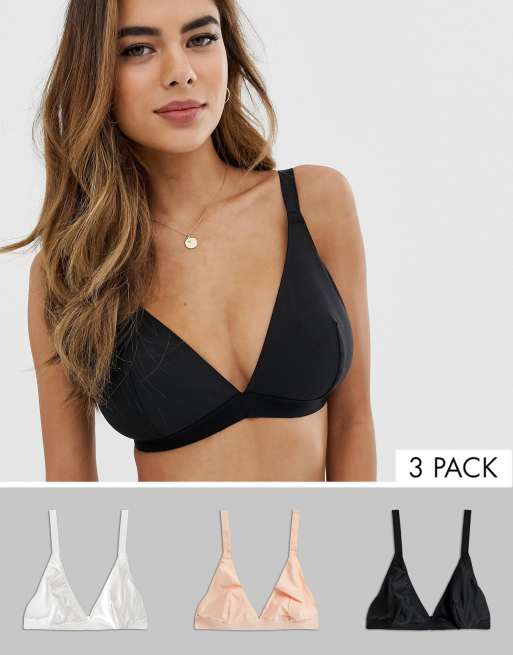 ASOS DESIGN Fuller Bust – Zestaw 3 biustonoszy z trójkątnymi miseczkami z mikrofibry – MULTI