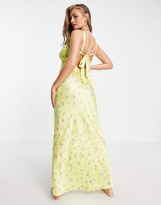 ASOS DESIGN Fuller Bust – Żółta plażowa sukienka maxi w kwiatowy wzór 