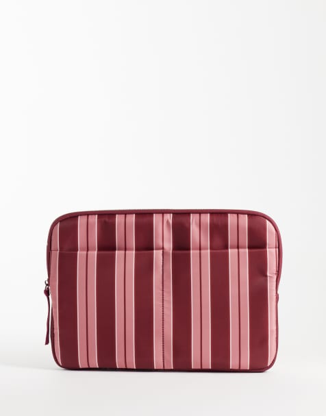 ASOS DESIGN - Funda para portátil a rayas rosas y burdeos con cremallera en el contorno - view 1