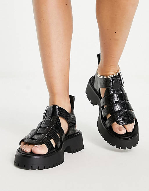 ASOS Mission Platte Vissersschoenen Met Dikke Zool En Krokodillenmotief in het Wit Dames Schoenen voor voor Platte schoenen voor Platte sandalen 