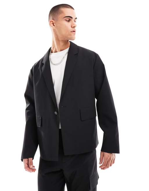 ASOS DESIGN – Funktionaler Blazer in Schwarz mit lockerem, kastigem Schnitt