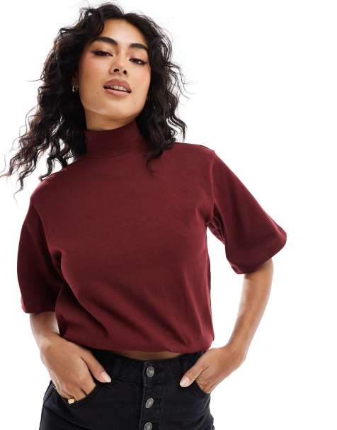 ASOS DESIGN funnel boxy tee in burgundy - view 1