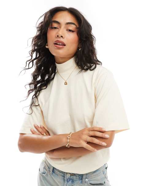 ASOS DESIGN funnel boxy tee in ecru - view 1