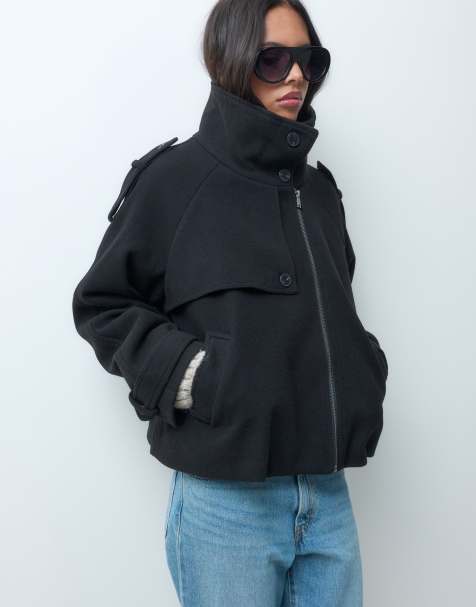 ASOS DESIGN funnel cropped cape formal coat in black - view 1