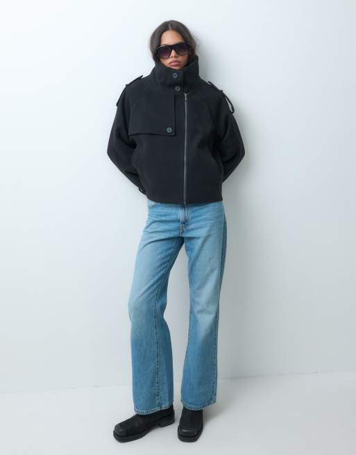 ASOS DESIGN funnel cropped cape formal coat in black, 2 of 4