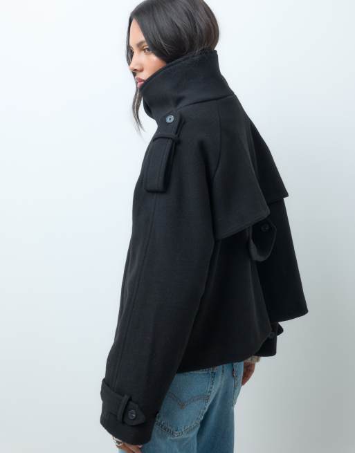 ASOS DESIGN funnel cropped cape formal coat in black, 3 of 4
